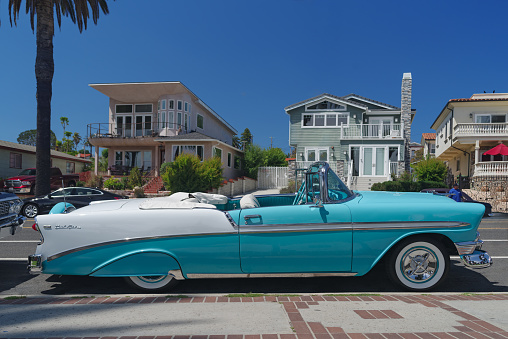 San Pedro, California, United States - June 19, 2023: 1956 Chevy Bel Air shown parked.