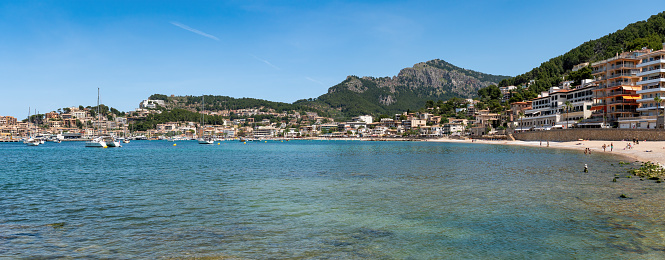 Panoramic view of Port de Soller, Mallorca, Ballearic Islands, Spain