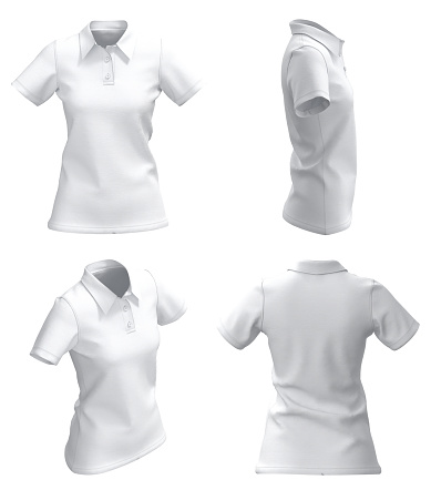 Polo T-shirts  mockup for ladies. Isolated. White Woman Polo Shirt