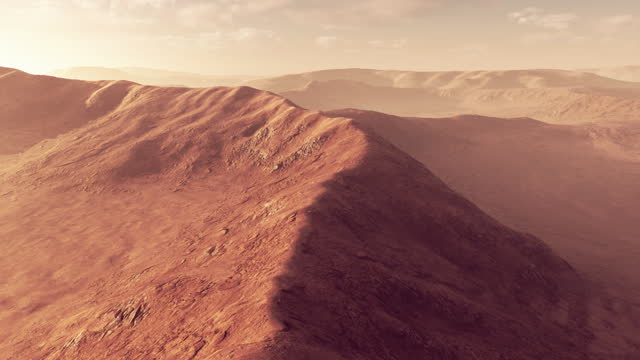 Panorama of red dunes and mountains