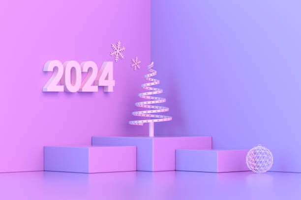 istock 2024 New Year, Christmas Ornaments with Podium, Platform, Neon Lighting Background 1499657804