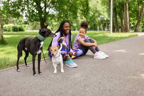 istock Mother and daughter relaxing with their dogs 1499660209