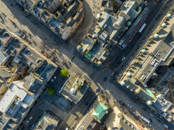 Vue aérienne de Cockburn Street et du Royal Mile, Édimbourg, Écosse, Royaume-Uni - Photo