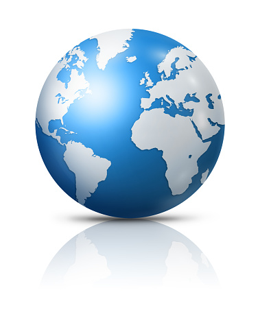 Blue earth globe isolated on white background. 3D illustration
