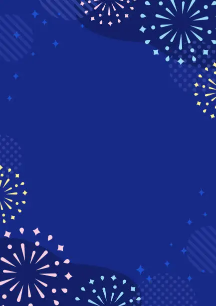 Vector illustration of Colorful fireworks on blue background with copy space. Vector illustration.