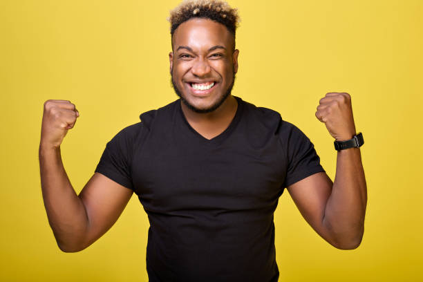 istock Tough black guy rejoices in his victory in competitions 1499671620