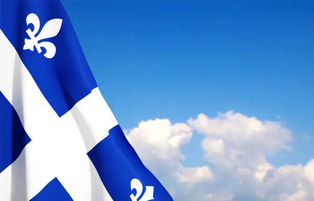 Vector illustration of Quebec flag on background of sky. EPS10 vector