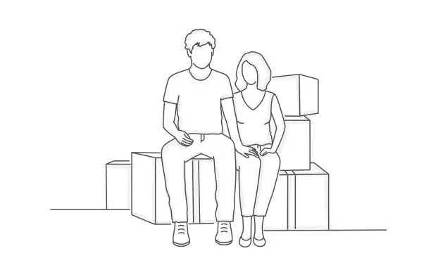 Vector illustration of Couple with big cardboard box