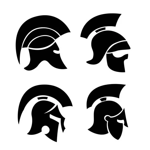 Vector illustration of Spartan Helm Variations Set in side view isolated on white background.