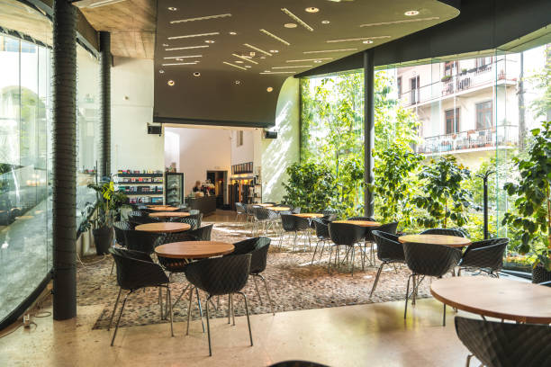 istock Large Restaurant Space With Modern Furniture 1499677169
