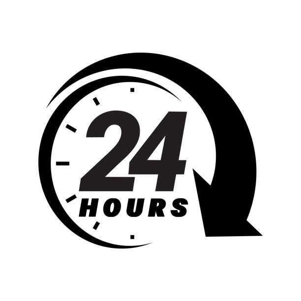 24 часа заказывают значки службы исполнения или доставки. - open time clock 24 hrs stock illustrations