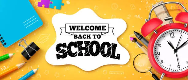 Vector illustration of Back to school text vector design. Welcome back to school typography in empty space