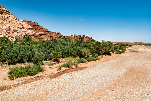View at ksar of Ait Benhaddou, a fortified city, the former caravan way from Sahara to Marrakech. UNESCO World Heritage, Morocco, Africa.