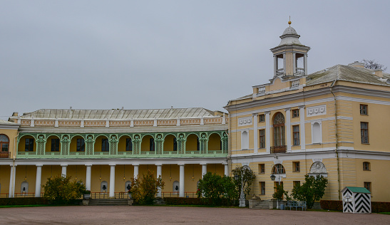 St. Petersburg, Russia, February 10, 2024. View of a large square in the city center with an equestrian statue of the emperor, beautiful buildings in a classical style, historical buildings, history and culture, city attractions, avenues and squares, transport, cityscape, winter.