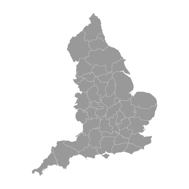 ilustrações, clipart, desenhos animados e ícones de mapa cinzento dos condados cerimoniais da inglaterra. ilustração vetorial. - uk map regions england