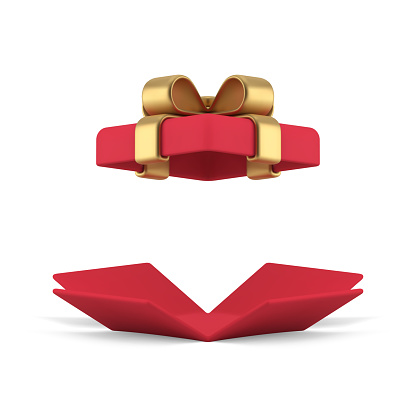 Red open gift box cardboard container for holiday surprise 3d icon realistic vector illustration. Premium present cardboard package festive congratulations birthday anniversary element design