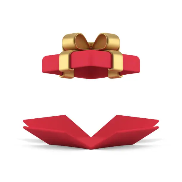 Vector illustration of Red open gift box cardboard container for holiday surprise 3d icon realistic vector illustration