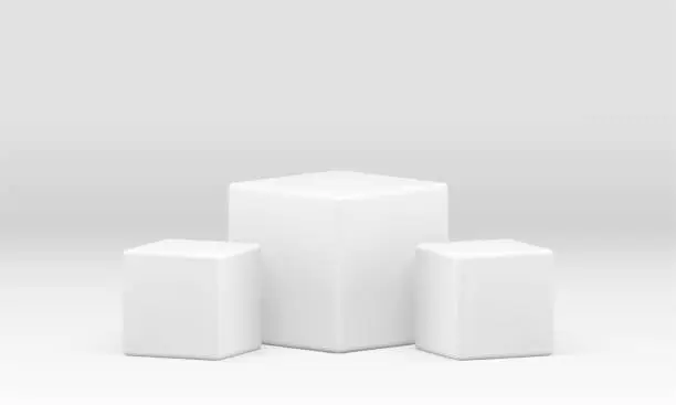 Vector illustration of White cubes 3d arena podium stage squared contest showcase studio background realistic vector