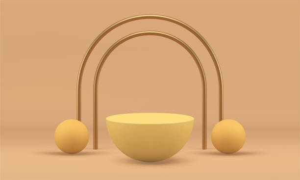 istock 3d stage platform yellow semicircle foundation with golden arch for product presentation vector 1499695838