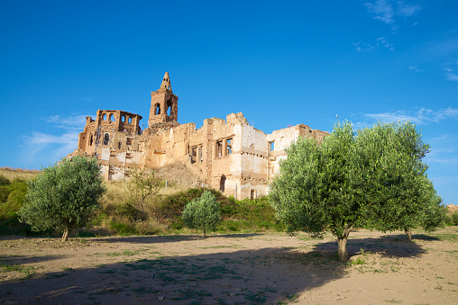 Ruins of Belchite, a town bombed during the Spanish Civil War, Zaragoza province, Aragon in Spain.