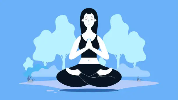 Vector illustration of Woman doing yoga exercise in nature