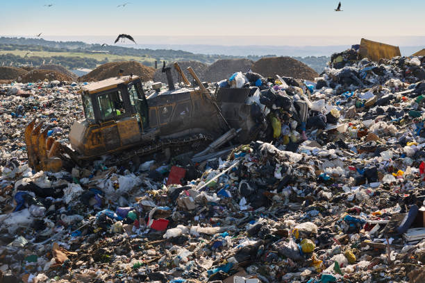 istock Heavy machinery shredding garbage in an open air landfill. Pollution 1499697937
