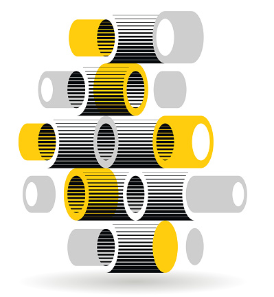 Cylinders pattern vector abstract 3D isometric background, geometric wallpaper with rhythmic structure, construction theme, creative design.