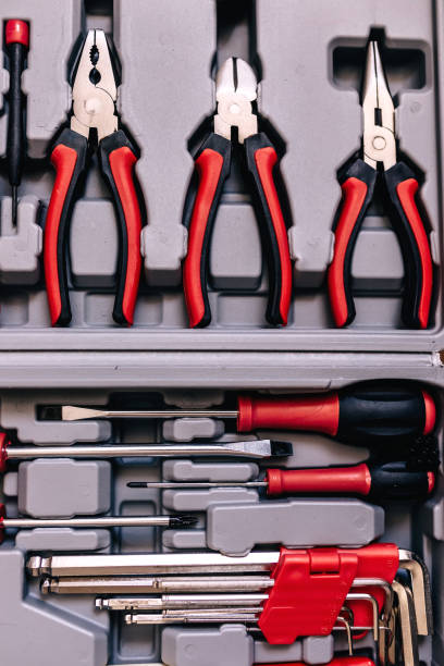 istock Set of tools in box. different types of screwdrivers, pliers and 1499702026