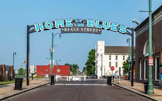 Memphis, Tennessee, USA. 6 June 2023. Sign for Beale Street, Memphis in the day time