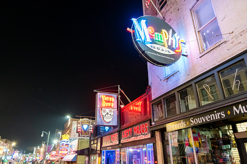 Nashville, Tennessee, USA - April 21, 2021:  Neon signs on Broadway.