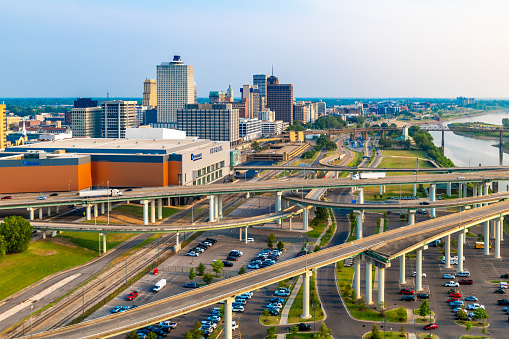 Memphis, Tennessee, USA. 6 June 2023. Roads around Interstate 40 with the Memphis skyline.