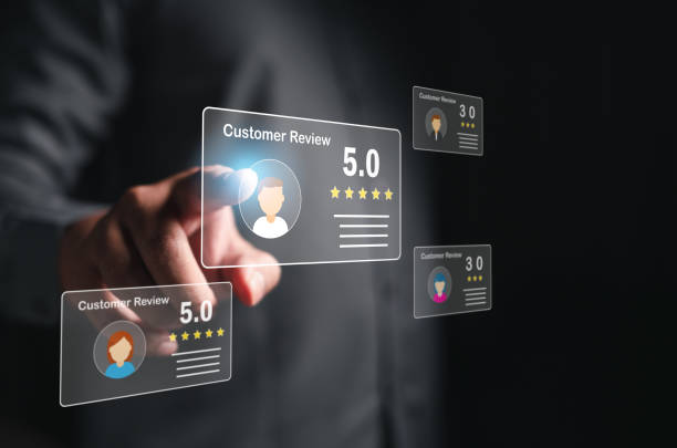 istock Users rate their experience of services in an online application. Customers can evaluate the quality of service leading to business reputation rankings. 1499705306