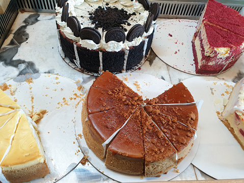 Cakes Displayed In Bakery Shop showcase