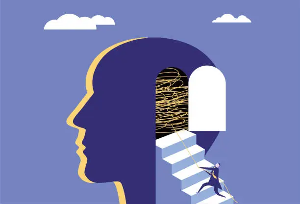 Vector illustration of Business man helping brain to clear thoughts