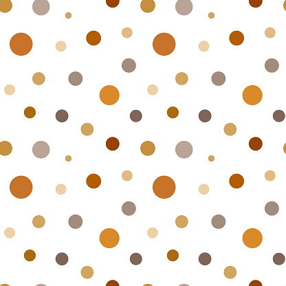 Seamless pattern with polka dots in brown and beige shades on a white background. Print, textile, background