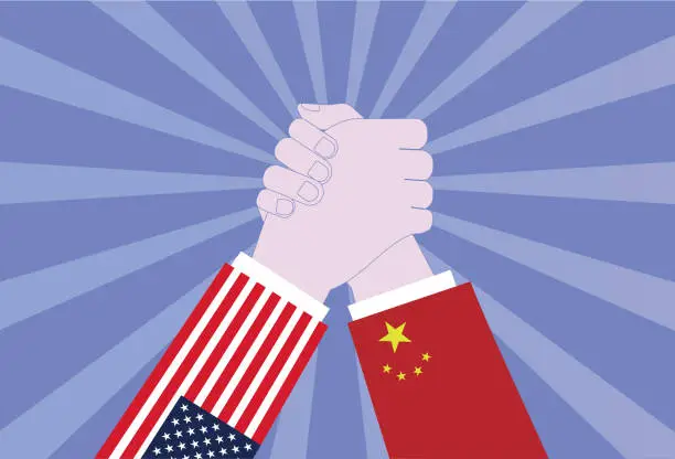 Vector illustration of Sino-US competition, arm wrestling competition.