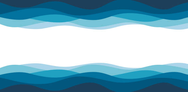 Blue wave abstract background. Sea waves wallpaper for presentation. Water lines pattern. Vector illustration.