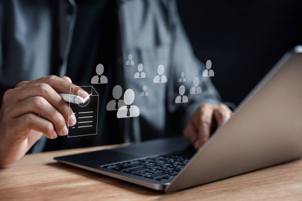 istock Human resources recruiting with online technology. unemployment finding job search for resume register job interview. HR and HRM for New Career. 1499714010