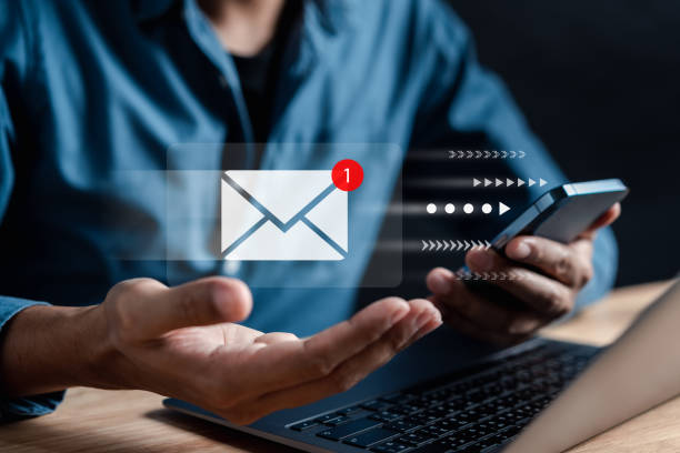 istock Email Sending online connection network, businessman using online letter contact and communication, email icon, email marketing, send e-mail or newsletter, online working internet network. 1499714043