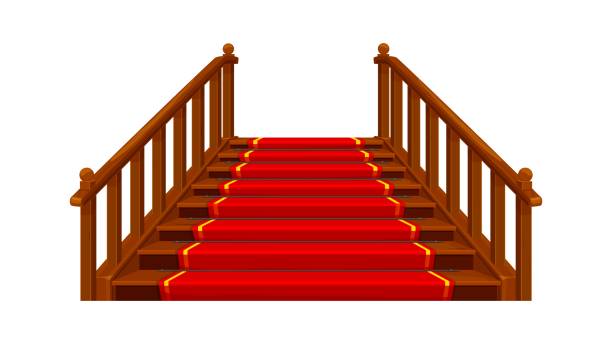 ilustrações de stock, clip art, desenhos animados e ícones de castle and palace staircase, wooden stairs, carpet - palace stage theater vehicle interior indoors