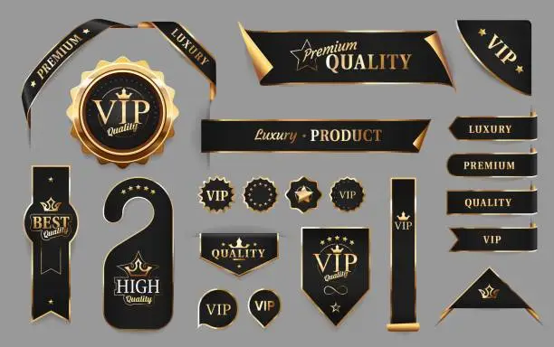 Vector illustration of Golden luxury labels and banners, quality badges