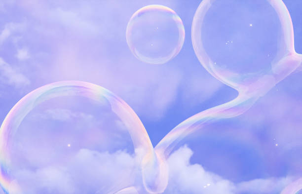 istock Abstract 3d art with holographic soap bubbles floating on sky background. fluid. liquid blobs. 1499721917