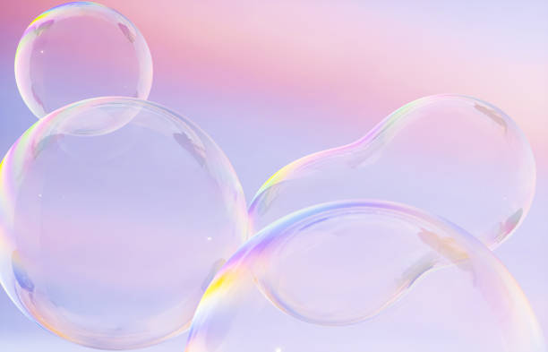 istock Abstract 3d art with holographic soap bubbles floating on sky background. fluid. liquid blobs. 1499721933