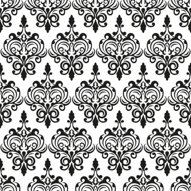 Vector illustration of Vintage seamless pattern, Baroque, Victorian style ornament for textile and fabric, black and white  decorative design, vector illustration.