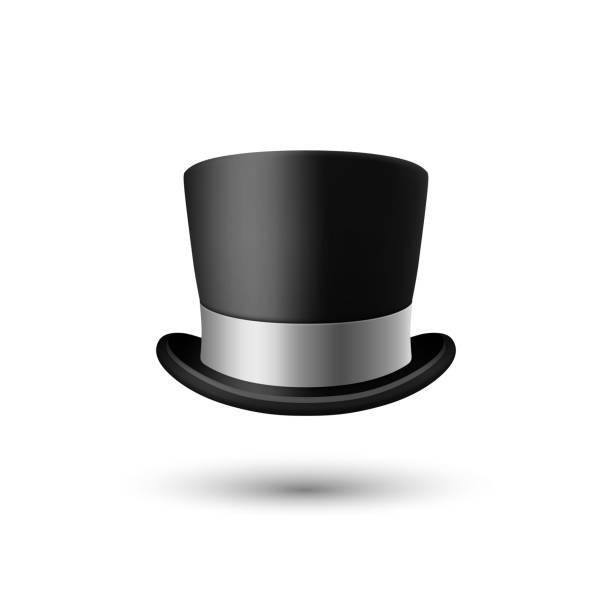 istock Vector 3d Realistic Black Top Hat Icon with Silver Color Ribbon Closeup Isolated on White Background. Classic Retro Vintage Top Hat, Vintage Gentlemans Mens Hat, Front View 1499727390