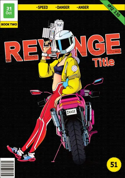Vector illustration of Anime motorcycle biker poster