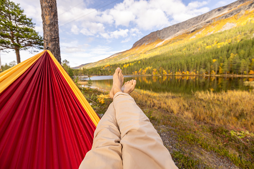 Camping trip, relaxing moment on an hammock