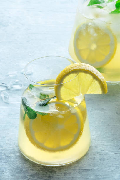 istock Lemonade with mint panorama. Lemon water drink with ice 1499730364