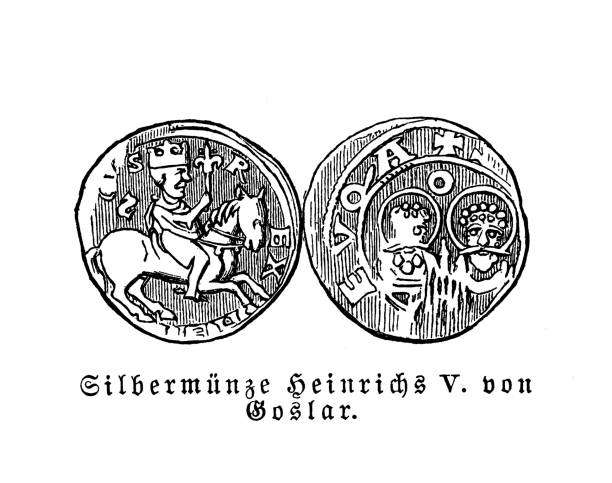 silbermünze von heinrich v., kaiser des heiligen römischen reiches, 12. jahrhundert - henry v stock-grafiken, -clipart, -cartoons und -symbole