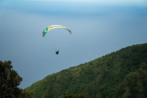 Paragliding adventure. Tourists having fun in Madeira